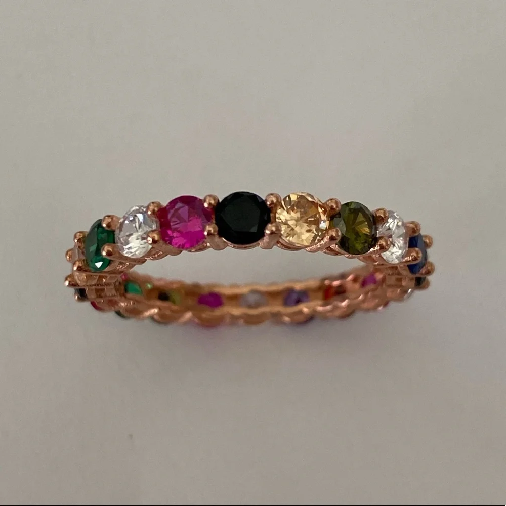 925 Silver size 6.25 band ring round cz 14k rose gold plated
